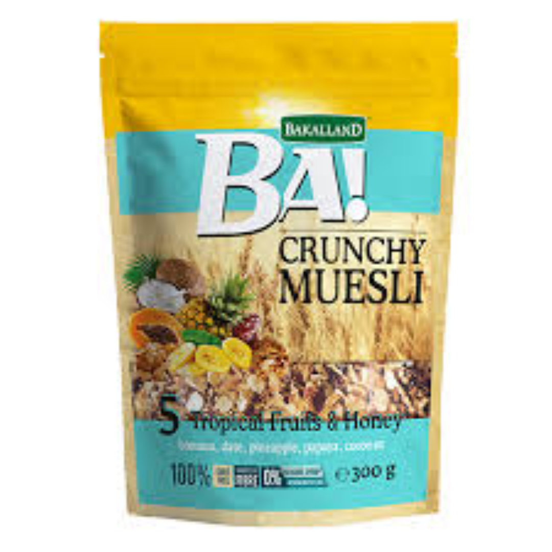 BAKALLAND BA CRUNCHY MUESLI 5 TROPICAL FRUITS 300G